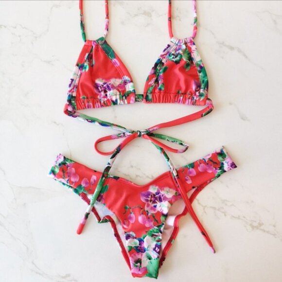 Montce Other - Red Floral Montce Swim Bikini Set
